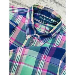 Men's Polo Ralph Lauren Madras Plaid Shirt XL Pink Blue Indian Button Down
